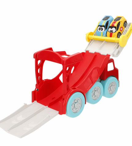BigBuy Fun autotransporter and trailer set with 8 pieces, measuring 32x19x15 cm, toy vehicle for kids, two-piece playset.