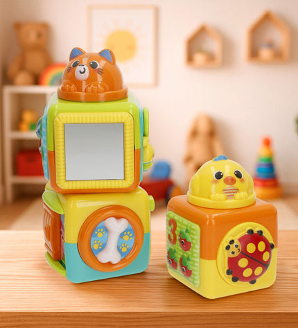 Set of six Winfun stacking blocks for babies, 8.5 x 25 x 8.5 cm, colorful toy for young children to play and learn.