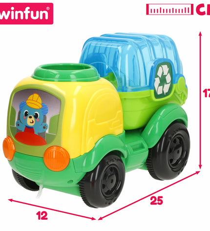 Set of four Winfun baby soft toys, colorful plush playthings for young children, measuring 25x17x12 cm each.