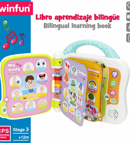 Set of four Winfun interactive children's books with colorful covers, measuring 22 x 4 x 21 cm, for playful learning.