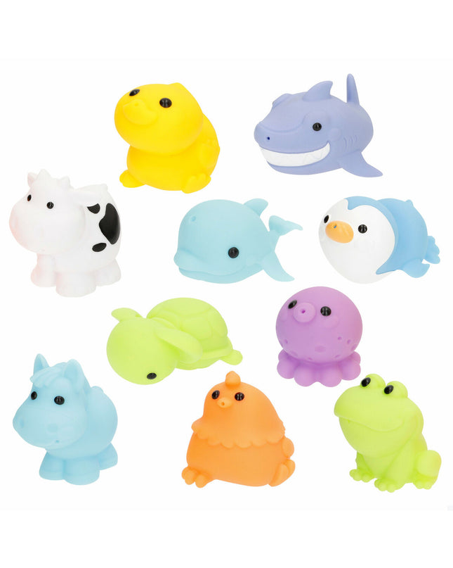 Set of four Winfun animal bath toys, each measuring 6x4.5x8 cm, designed for fun bath time with colorful animal figures.