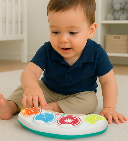 Set of four PlayGo musical toys for babies, measuring 33x5x15 cm, designed for young children to enjoy and develop their senses.