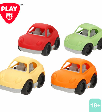 Two PlayGo toy trucks, 34x18x13 cm, made of durable plastic, designed for children's imaginative vehicle play.