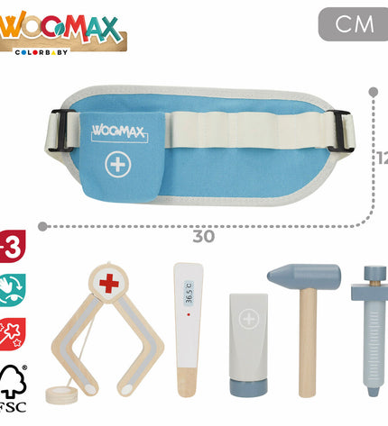 Set of six colorful imitation toys from Colorbaby's Gezondheidscentrum playset for children, includes various pretend medical tools.