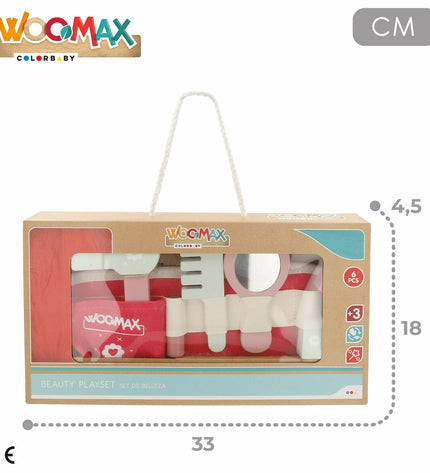 Colorbaby schoonheidsset met 6 speelkleden in 30x12x2 cm, geschikt voor imiteerspelletjes en creatieve speelgoedactiviteiten.