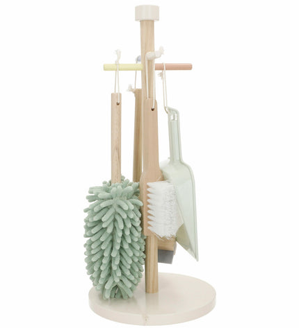 Woomax Reinig & Opberg Kit with five pieces, toy cleaning and storage set in a compact 19x43x19 cm design, for imaginative play.