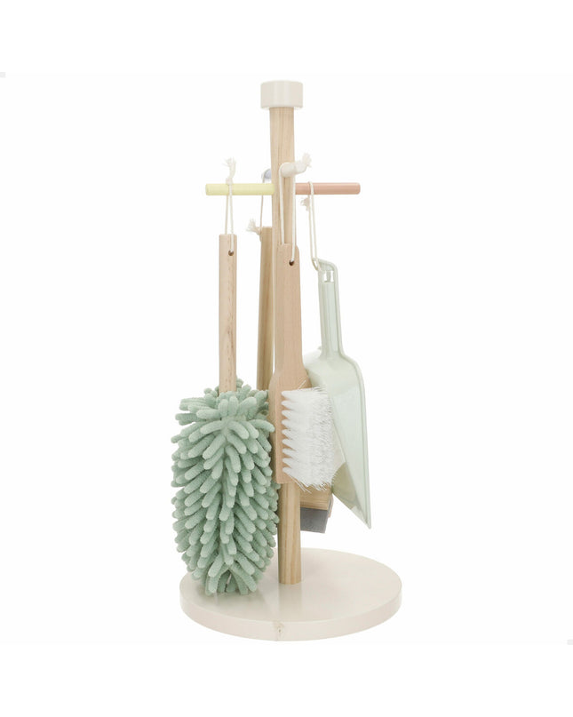 Woomax Reinig & Opberg Kit with five pieces, toy cleaning and storage set in a compact 19x43x19 cm design, for imaginative play.
