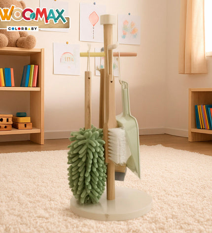 Woomax Reinig & Opberg Kit with five toy cleaning and storage tools in a compact set, ideal for imaginative play.