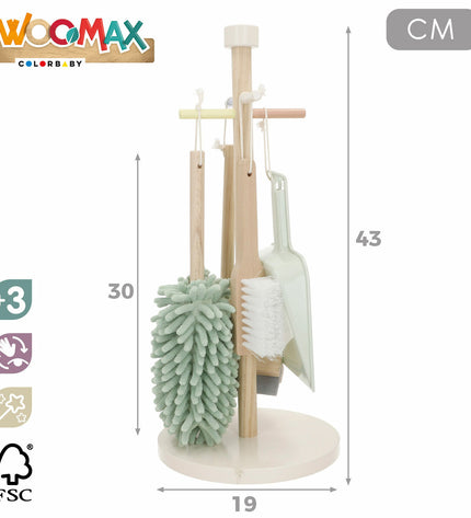 Woomax Reinig & Opberg Kit with five toy cleaning and storage tools, featuring a compact design in blue and white.