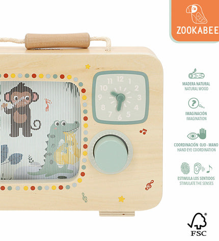 Set of four Woomax interactive baby toys in bright colors, measuring 24 x 17 x 5 cm, designed for young children.