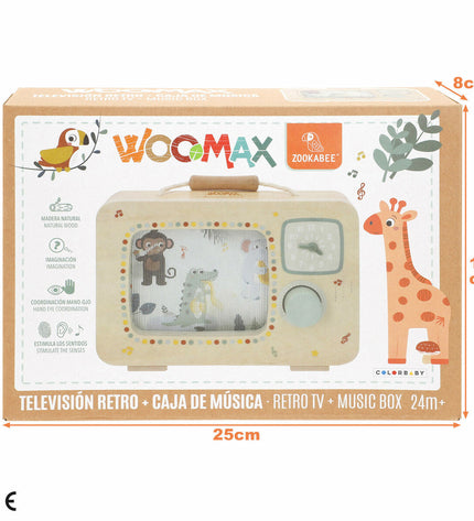 Set of four Woomax interactive baby toys, measuring 24x17x5 cm, designed for young children to play and learn.
