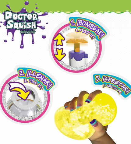 Set of four Doctor Squish skill toys featuring colorful, squishy designs for creative play and sensory fun.