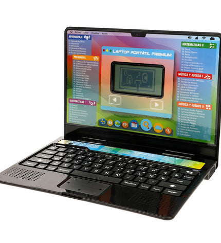 Set of four Winfun electronic toy laptops, colorful and compact, measuring approximately 26x21x20 cm each, suitable for children.
