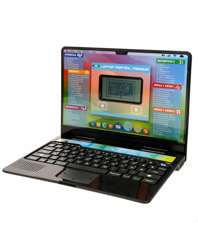 Set of four Winfun electronic toy laptops, colorful and compact, measuring approximately 26x21x20 cm each, suitable for children.
