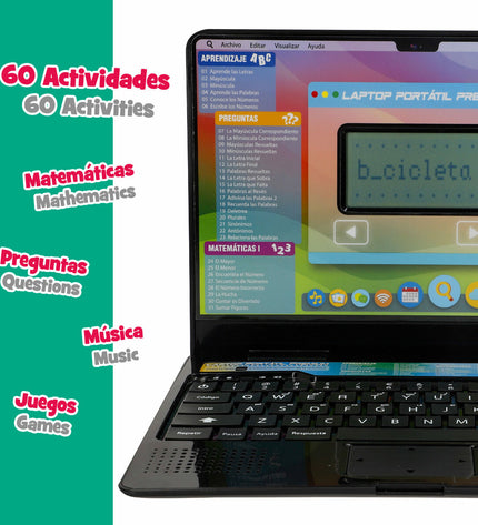 Set of four Winfun electronic toy laptops, each measuring 26x21x20 cm, designed for children's play and learning.