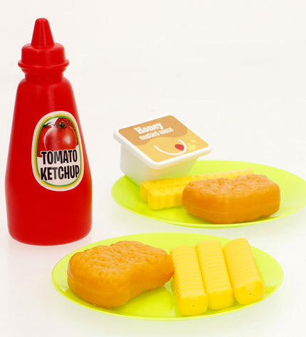 Set of four PlayGo toy fryers, realistic mini kitchen appliances for pretend cooking, measuring 14x19.5x11 cm.