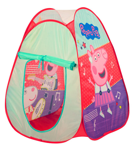 Set of 12 Peppa Pig camping tents, colorful fabric with Peppa Pig character illustrations, suitable for outdoor play.