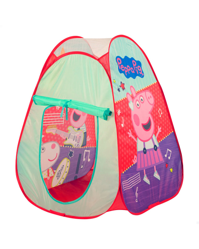 Set of 12 Peppa Pig camping tents, colorful fabric with Peppa Pig character illustrations, suitable for outdoor play.