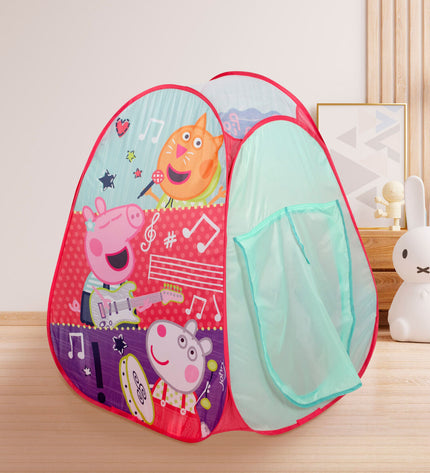 Set of 12 Peppa Pig kampeertenten in pink and red, lightweight play tents for kids, measuring 75 x 90 x 75 cm.