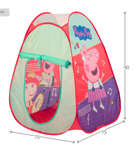 Set of 12 Peppa Pig camping tents, each measuring 75 x 90 x 75 cm, suitable for outdoor play and imaginative adventures.