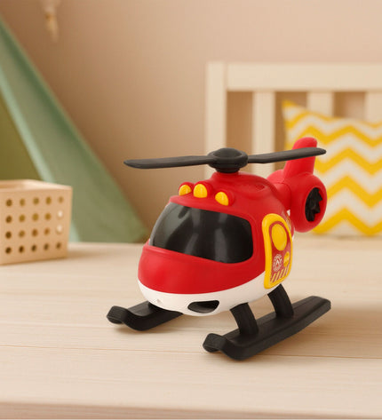 Set of four Teamsterz fire truck toys, colorful miniature vehicles for children, measuring 49x18x13 cm each, suitable for play.
