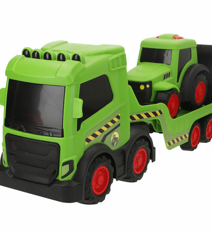 Teamsterz vrachtwagen toy set with four colorful trucks, each measuring 12x18x40 cm, designed for children’s play.