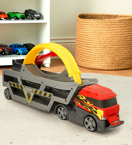 Teamsterz cargo truck set featuring three toy vehicles, each measuring 81x30x9 cm, for imaginative play and vehicle fun.