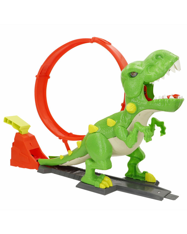 Set of four Teamsterz race cars on a play track, colorful toy vehicles for kids, measuring 58x35x13 cm.