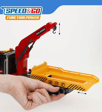 Six Speed & Go toy crane trucks, 31 x 17 x 10 cm, colorful plastic vehicles for children, suitable for play and collection.