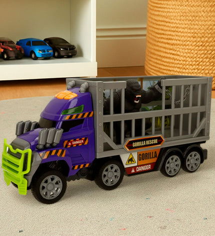 Pair of Teamsterz toy trucks, 40x19x11 cm, colorful vehicles for kids' play, in a vibrant scene.