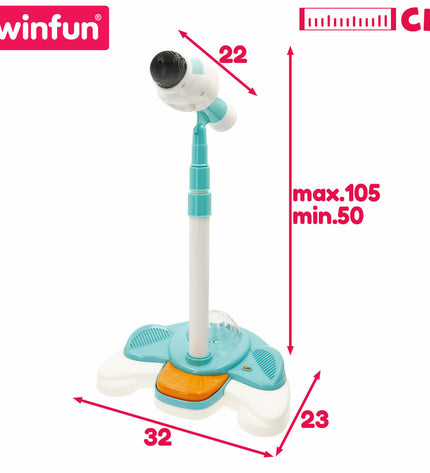 Two Winfun karaoke microphones, colorful electronic toy microphones for kids, perfect for singing and entertainment.