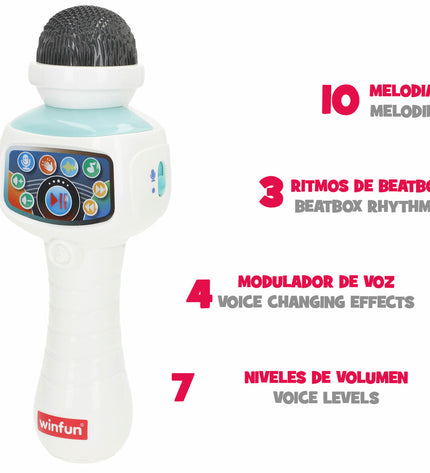 Two Winfun karaoke microphones, colorful electronic toy for kids, with fun design and bright colors, perfect for singing and play.