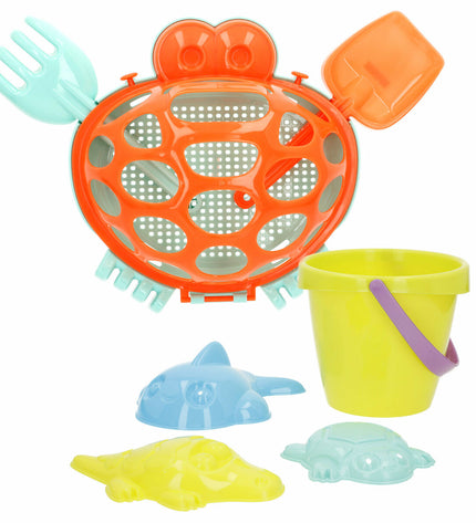 Colorbaby strand speelgoedset with 6 colorful pieces, ideal for outdoor play, measuring 48x16x32 cm.