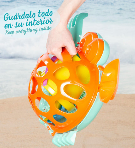 Colorbaby strandspeelgoedset with 6 colorful pieces, ideal for outdoor play and sports activities, measuring 48x16x32 cm.