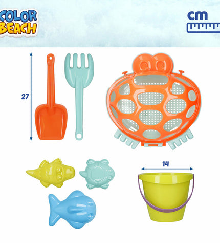 Colorbaby strand speelgoed set with six colorful plastic pieces in a play area, designed for outdoor and sports fun.
