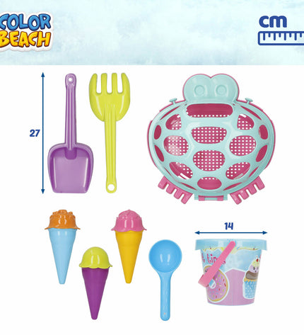 Colorbaby strandspeelgoedset with six colorful pieces, ideal for outdoor play and sports activities.