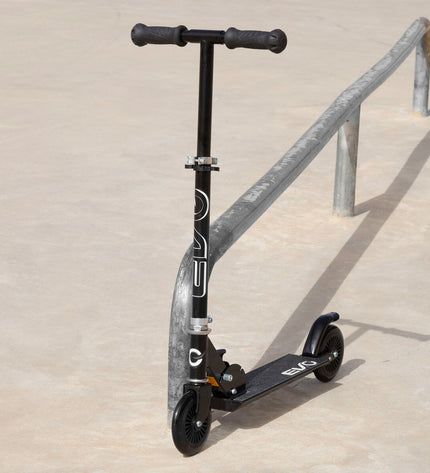 Two EVO Step EVO toys, outdoor sports and play equipment, shown on a flat surface with colorful details.