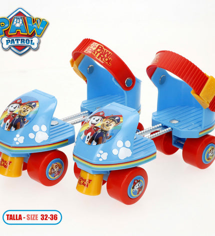 Pair of Paw Patrol skates for kids, featuring colorful character designs, suitable for outdoor play and sports activities.