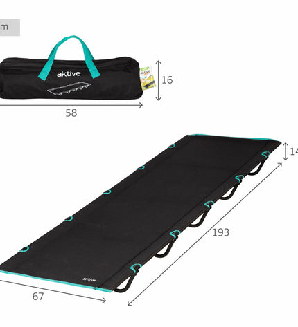 Pair of Aktive camping beds in 193x14.5x67 cm, suitable for outdoor camping and hiking, lightweight and portable.