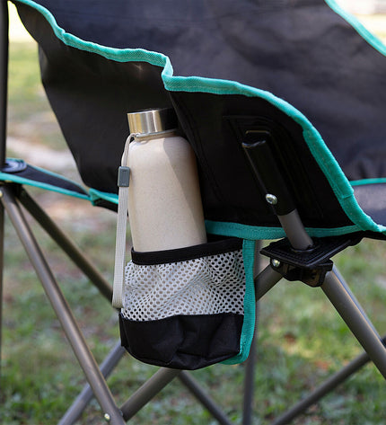 Pair of Aktive foldable camping chairs in black, lightweight design with 50x74x47 cm dimensions, suitable for outdoor activities.