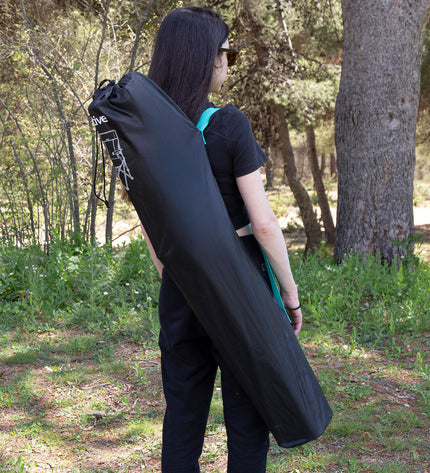 Pair of Aktive folding outdoor chairs in black, lightweight camping and hiking chairs with 48x102x48 cm dimensions.
