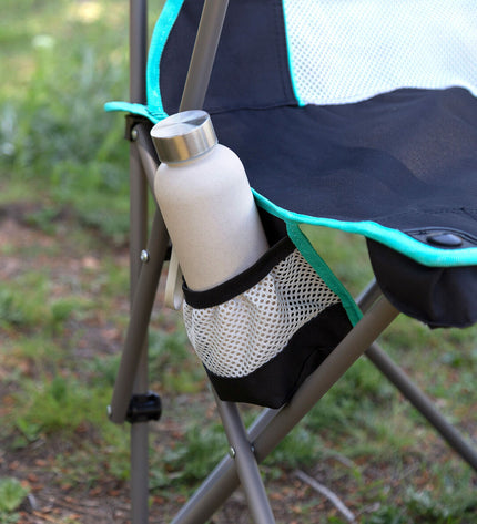 Pair of Aktive foldable outdoor chairs in black, 48x102x48 cm, suitable for camping, hiking, and outdoor activities.