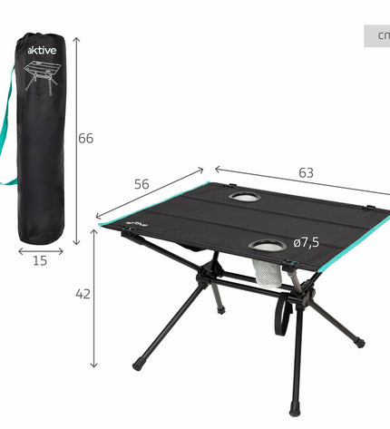 Pair of Aktive folding tables in 63x42x56 cm suitable for camping and outdoor activities, shown set up for outdoor use