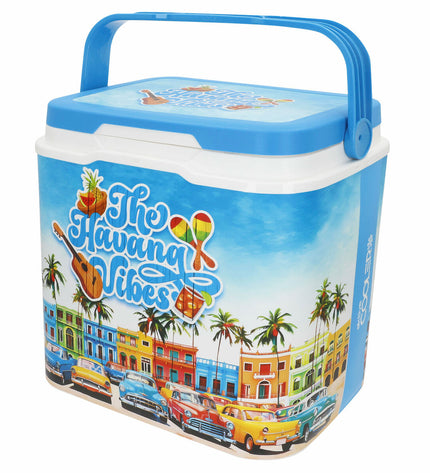Two Aktive plastic cool boxes, 37x35x27 cm, suitable for outdoor camping and hiking, shown in the image.