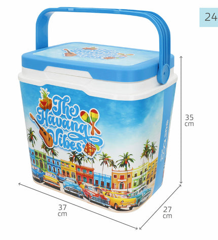 Two Aktive plastic cool boxes, 37x35x27 cm, ideal for camping and outdoor activities, shown in the image.