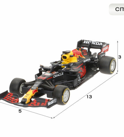 Set of four Red Bull Raceauto BURAGO toy vehicles, detailed miniature race cars from the Red Bull brand.