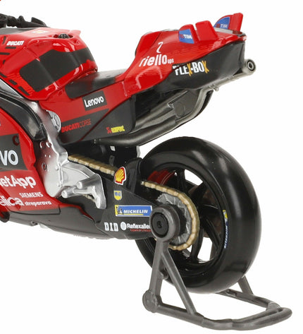 Maisto Ducati Lenovo toy motorcycle model, detailed 12x8x4 cm plastic vehicle for play or display.