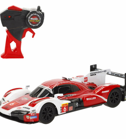 Four Porsche remote control police cars with full function, toy vehicles suitable for children, in a playful outdoor setting.