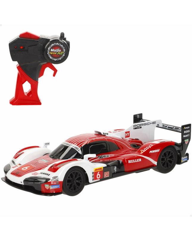 Four Porsche remote control police cars with full function, toy vehicles suitable for children, in a playful outdoor setting.