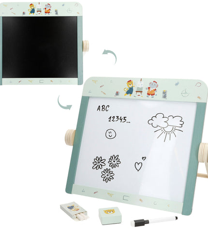 Set of four Woomax 2-in-1 play boards, 40x32x27 cm, ideal for creative activities and imaginative play.